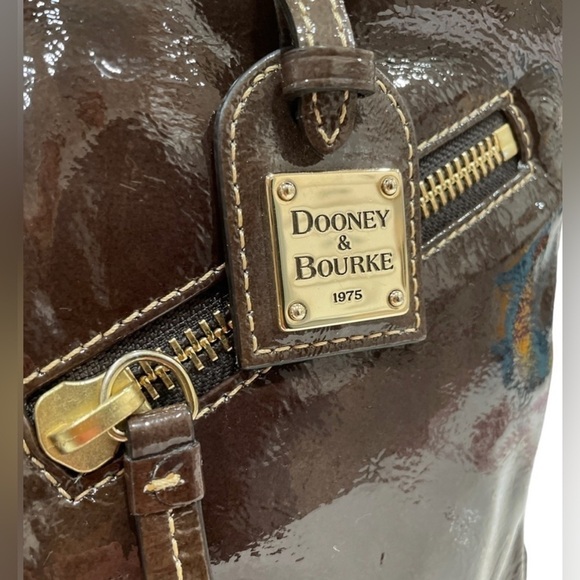 Dooney & Bourke Rare Soft Patent Leather Satchel Tote Chocolate Brown Big Purse - Picture 4 of 14